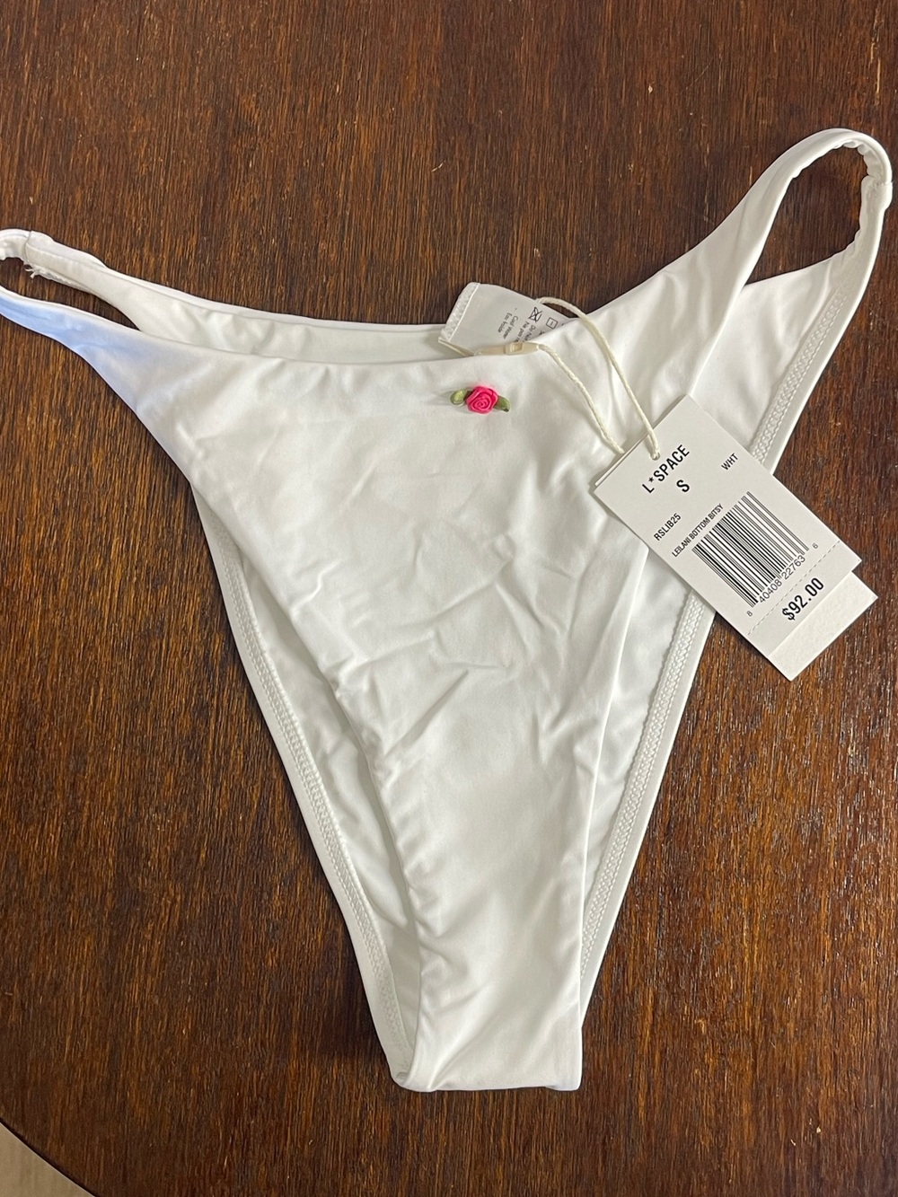 l*space White Bikini Bottom with pink rose -  LSPACE Leilani Bikini Bottom